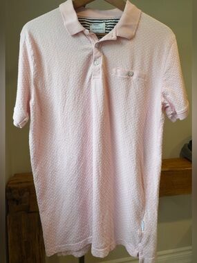 👚Peter Werth London Pink Cotton Polo Shirt Textured Mens lg